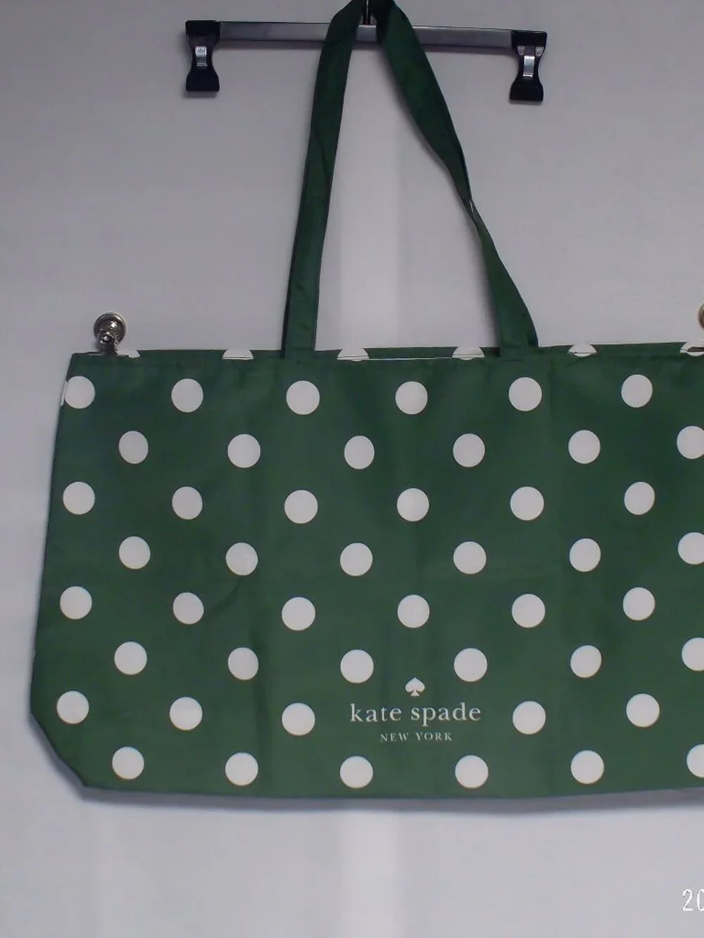 NWOT Kate Spade Canvas Shopper/Beach Bag Green w White Polka Dots